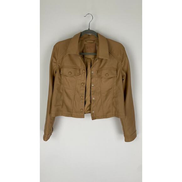BLANK NYC Womens Brown Faux Leather Cropped Trucker Jacket Lined Size Small NWOT - Picture 3 of 10